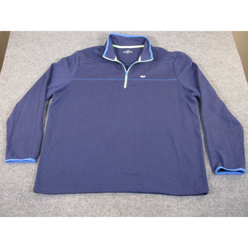 Vineyard Vines Mens XXL Blue Quarter Zip Pullover Whale Logo Sweatshirt #2275